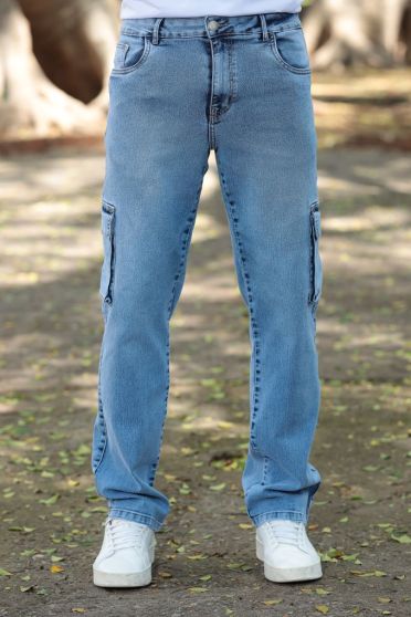 Calça Jeans Skater Jeans Bolso Cargo Masculina Revanche Quintero Azul