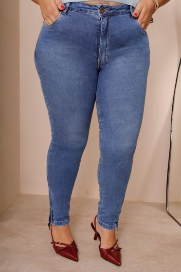 Calça Jeans Skinny Barra Com Zíper Curvy Feminina Revanche Caltojar Azul