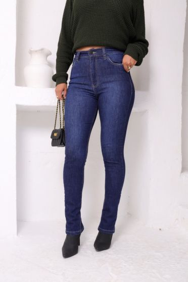 Calça Jeans Skinny Com Abertura Na Barra Feminina Revanche Gotinga Azul