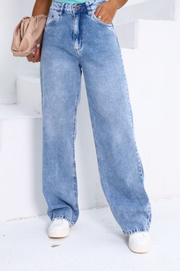 Calça Jeans Wide Leg Feminina Revanche Baliarrain Azul