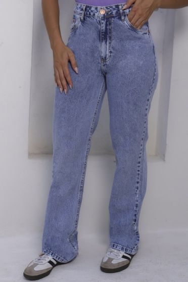 Calça Jeans Wide Leg Feminina Revanche Roturas Azul