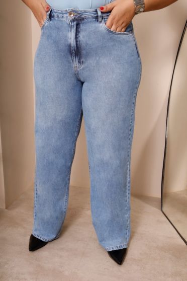 Calça Jeans Wide Leg Curvy Feminina Revanche Hernialde Azul