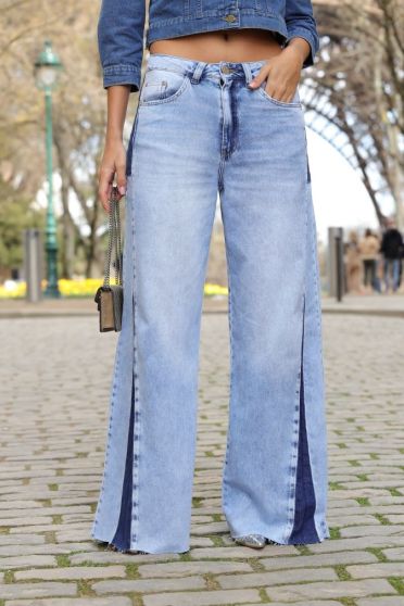 Calça Jeans Wide Leg Sporty Feminina Revanche Moratalla Azul