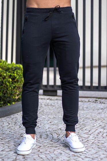 Calça Moletom Com Cós Bordado Masculina Revanche Randi PRETO