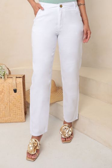 Calça Reta Com Bolso Embutido Feminina Revanche Villárdiga BRANCO