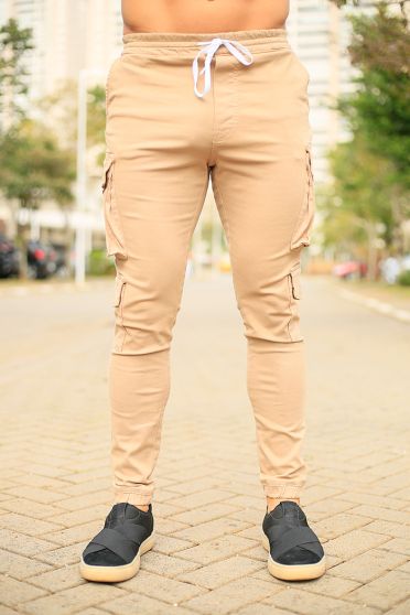 Calça Sarja Jogger Cargo Masculina Revanche Shura CÁQUI