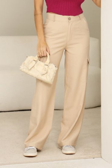 Calça Alfaiataria Bolso Cargo Feminina Revanche Respecta AREIA