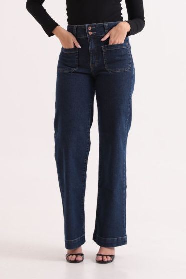 Calça Jeans Wide Leg Com Bolsos Feminino Revanche Aruba UNICA