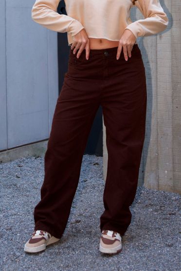 Calça Jeans Boyfriend Barra Normal Feminino Revanche Anderva MARROM CAFE