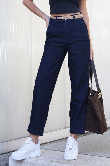 Calça Jeans Mom Barra Italiana Com Cinto Feminino Revanche Aquilonia UNICA
