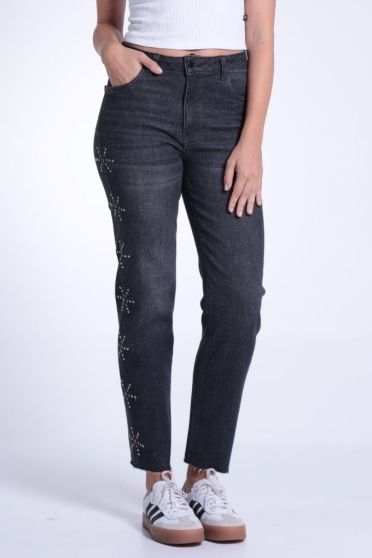 Calça Jeans Mom Com Pedraria e Barra A Fio Feminino Revanche Tobago UNICA