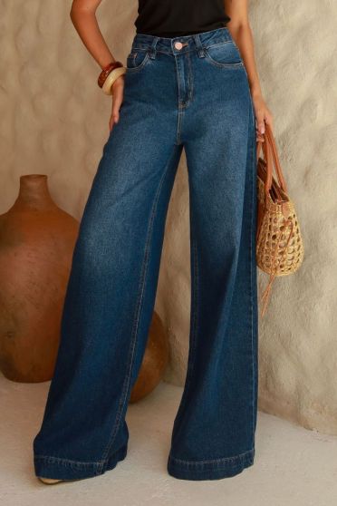 Calça Jeans Pantalona Barra Normal Feminino Revanche Andorra UNICA