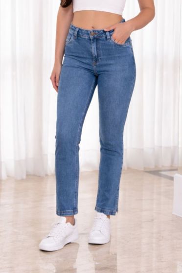 Calça Jeans Reta Barra Normal Com Abertura Feminino Revanche Malawi UNICA