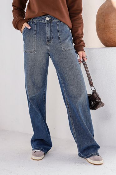 Calça Jeans Reta Bolso Quadrado Com Lapela Feminino Revanche Mátrica UNICA