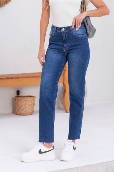 Calça Jeans Reta Com Barra A Fio Feminino Revanche Lozoya UNICA
