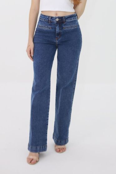 Calça Jeans Reta Com Bolsos Embutidos Feminina Revanche Solaris UNICA
