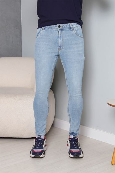 Calça Jeans Semi Baggy Comprimento Cropped Masculina Revanche Ombos Azul