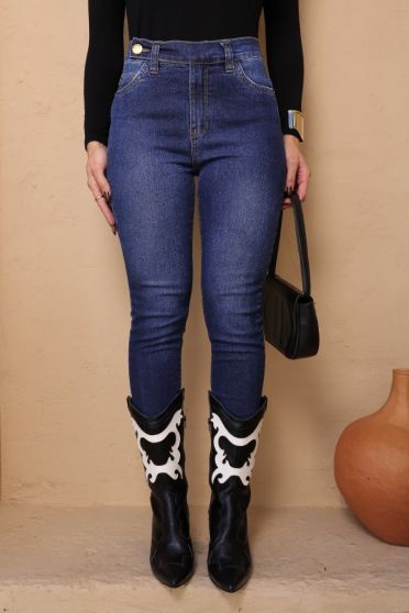 Calça Jeans Skinny Cós de Botão Feminina Revanche Lucerna Azul