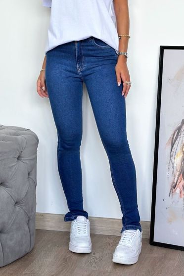 Calça Jeans Skinny Com Frizo e Abertura Traseira Feminino Revanche Baiona Azul