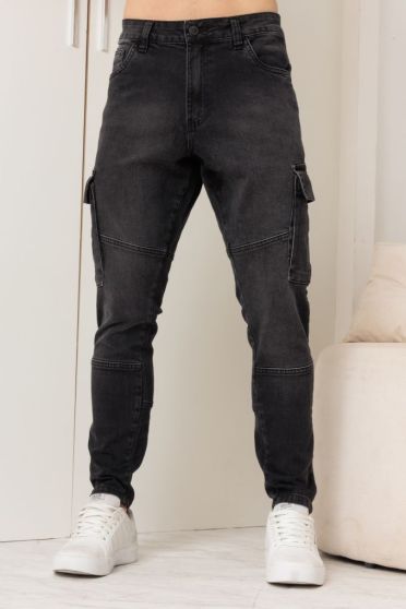 Calça Jeans Slim Com Recortes e Bolso Cargo Masculina Revanche Fesolano UNICA