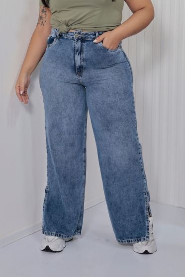 Calça Jeans Wide Leg Abertura Lateral Curvy Feminina Revanche Zeugma UNICA