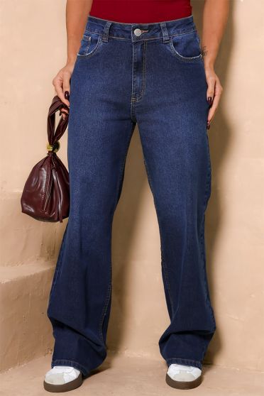 Calça Jeans Wide Leg Barra Normal Feminina Revanche Amância UNICA
