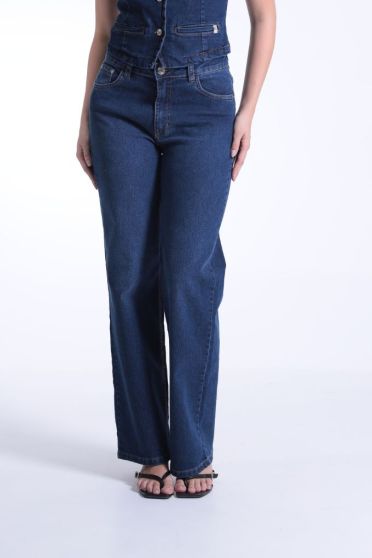 Calça Jeans Wide Leg Barra Normal Feminino Revanche Camboja UNICA