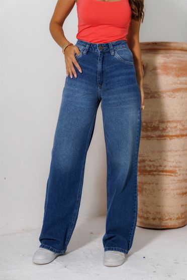 Calça Jeans Wide Leg Barra Normal Feminino Revanche Gandesa