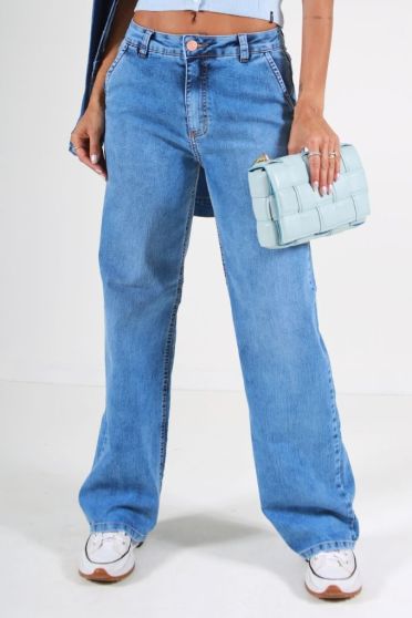 Calça Jeans Wide Leg Bolso Faca e Barra Normal Feminino Revanche Nevada UNICA