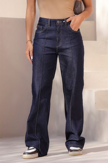 Calça Jeans Wide Leg Com Frizo Frente Feminino Revanche Melantiana UNICA