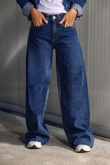 Calça Jeans Wide Leg Com Recorte Lateral Feminina Revanche Egina Azul