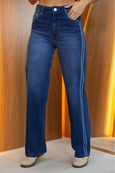 Calça Jeans Wide Leg Listras A Laser Feminino Revanche Ziqua UNICA