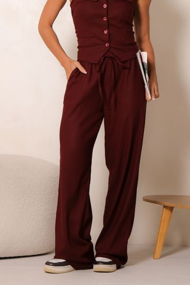 Calça Reta Cos Com Elastico Feminino Revanche Centúripa VINHO