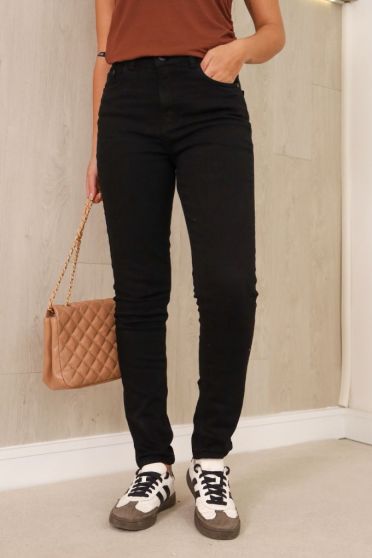 Calça Skinny Sarja Cintura Intermediaria Feminino Revanche Lisânias PRETO