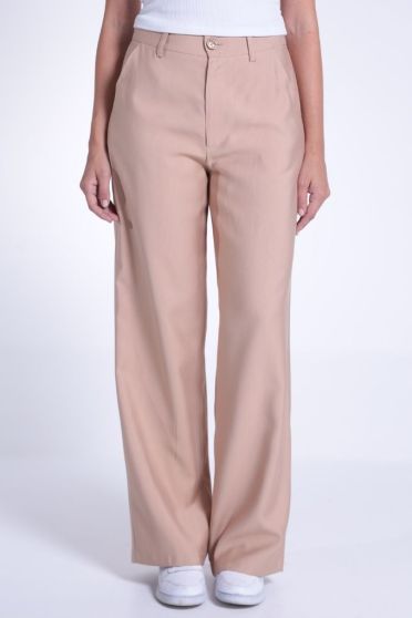 Cal&ccedil;a Wide Alfaiataria Bolso Faca Feminina Revanche Sovi&eacute;tica BEGE