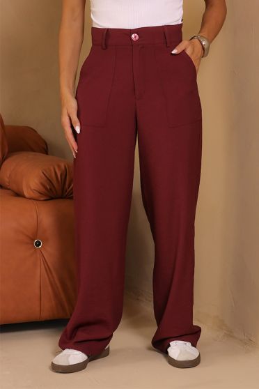 Calça Wide Leg Bolso Sobreposto Feminina Revanche Minia VINHO
