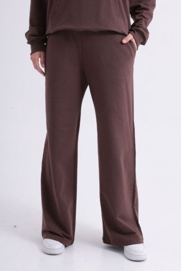 Calça Wide Leg Moletinho Com Elastico Feminino Revanche Africana MARROM ESCURO