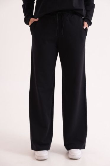 Calça Wide Leg Moletinho Com Elastico Feminino Revanche Hong PRETO