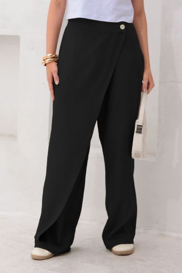 Calça Wide Leg Recorte Avental Feminino Revanche Sora PRETO