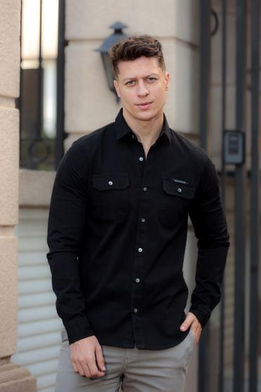 Camisa De Sarja Com Bolsos Masculina Revanche Loreto PRETO
