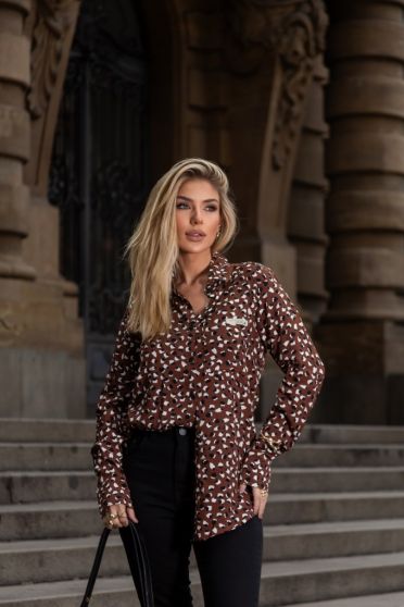 Camisa Estampada Feminina Revanche Sobrália MARROM