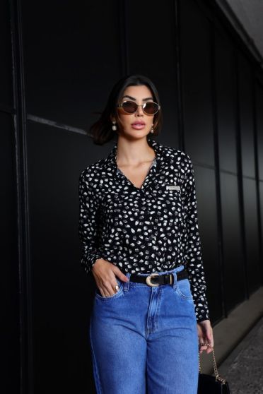 Camisa Estampada Feminina Revanche Sobrália PRETO