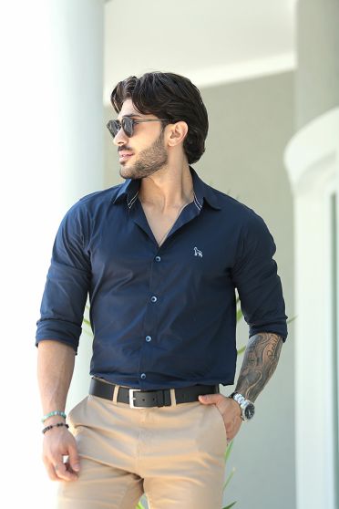 Camisa Tricoline Masculina Revanche Tobermory Azul Marinho
