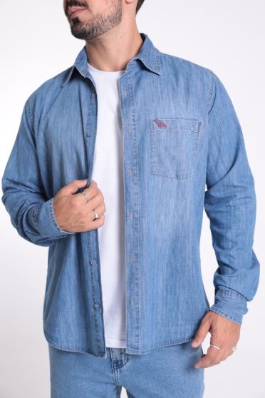 Camisa Jeans Bordada Com Bolso Masculino Revanche Cartago UNICA