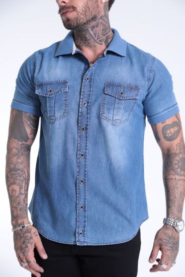 Camisa Jeans Com Punho Masculino Revanche Honduras UNICA