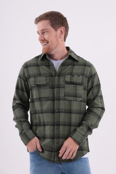 Camisa Xadrez Bolsos Com Lapelas Masculino Revanche Curaçao VERDE OLIVA