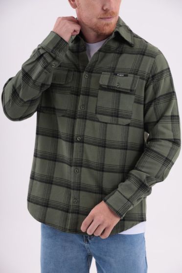 Camisa Xadrez Bolsos Com Lapelas Masculino Revanche Curaçao VERDE OLIVA