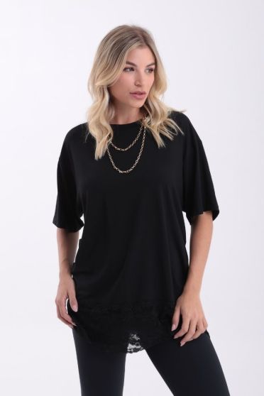 Camisetão Com Barrado De Fenda Feminino Revanche Samoa PRETO