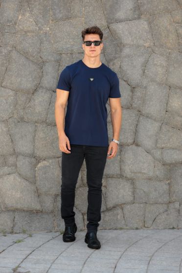 Camiseta Básica Com Plaquinha Personalizada Masculino Revanche Balazote AZUL MARINHO