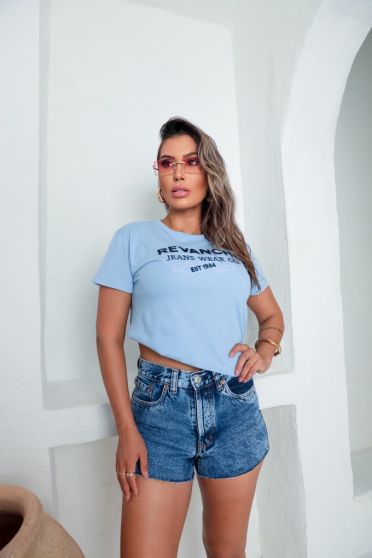 Camiseta Bordada Feminino Revanche Muratella AZUL SERENITY